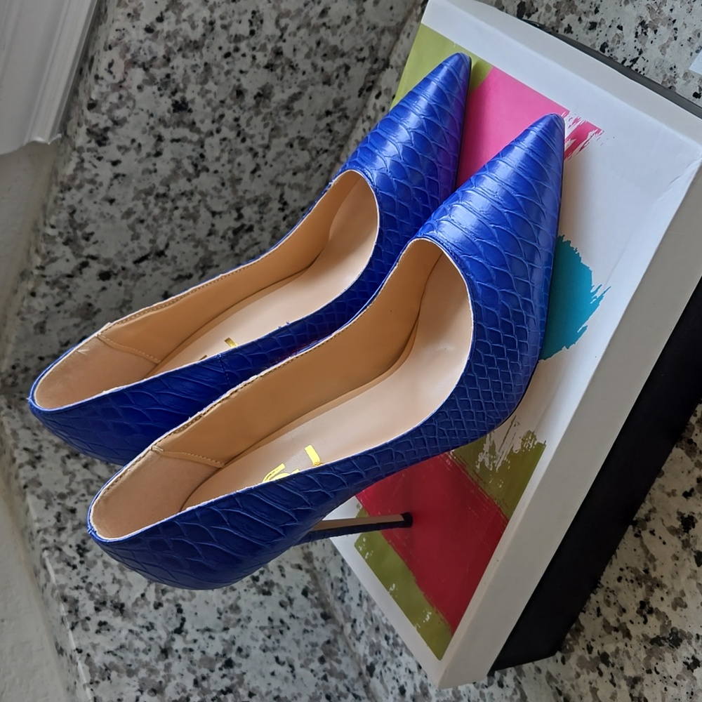 FSJ Electric Blue Pointed-Toe Stiletto Heels